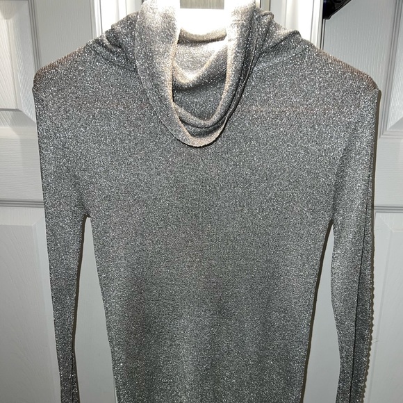 Tops - Like New- Vintage, Metallic, Peek-a-boo, Silver Long-Sleeved Top - Medium